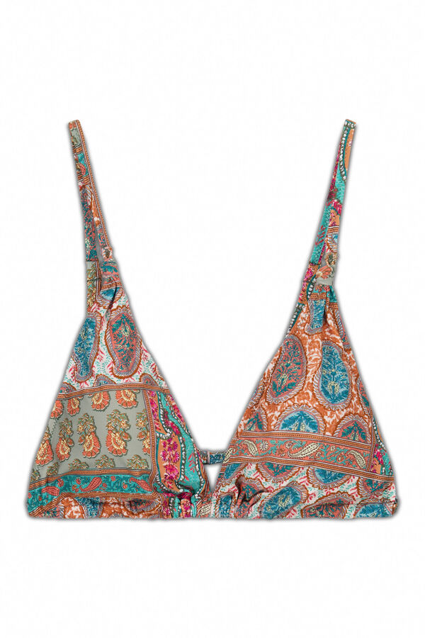 Cortefiel Top de bikini triangular Estampado naranja