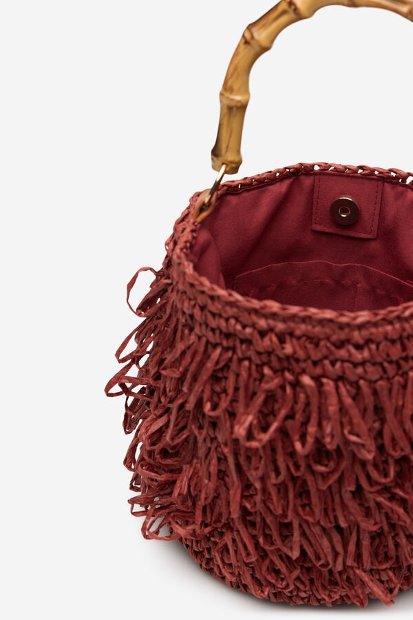 Cortefiel Bolsa de rafia con flecos Granate