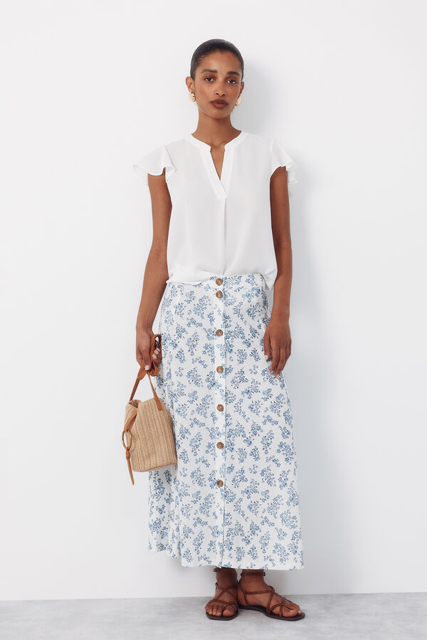 Cortefiel Blusa fluida de manga de vuelo Blanco