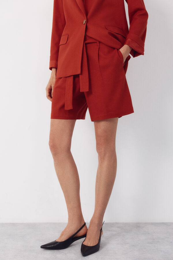Cortefiel Pantal&oacute;n bermuda de lino Naranja