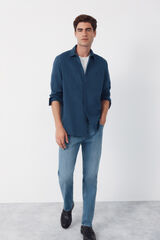 Cortefiel Camisa espiga bolsillos Azul marino