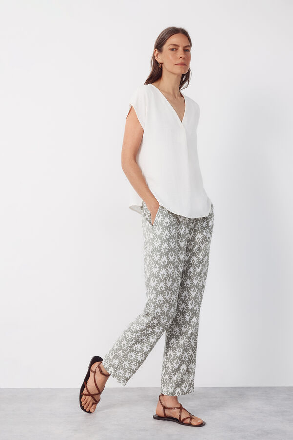 Cortefiel Pantal&oacute;n fluido estampado Estampado verde