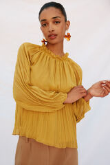 Cortefiel Blusa fluida con frunces Amarillo