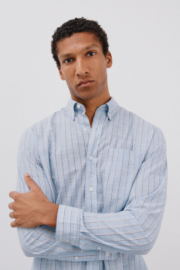 Cortefiel Camisa rayas flam&eacute; Azul oscuro