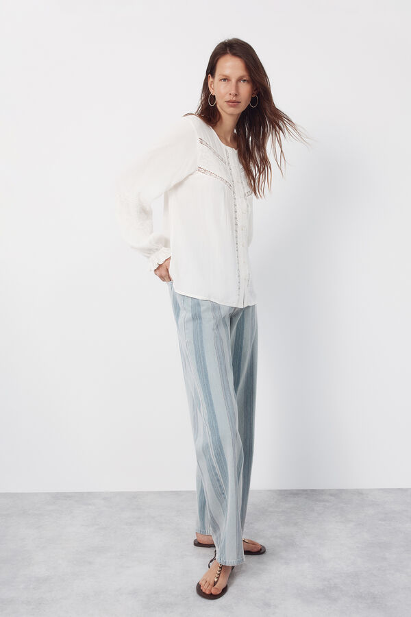 Cortefiel Blusa con bordados Blanco