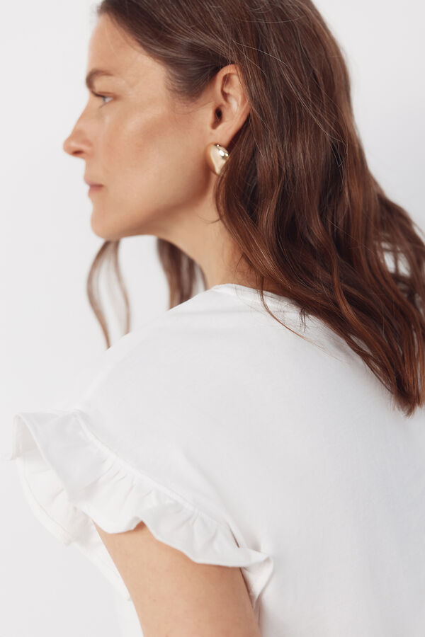 Cortefiel Playera b&aacute;sica con volante Blanco