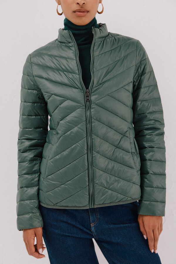Cortefiel Chamarra reversible plumas Verde