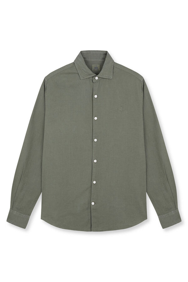 OOTO Camisa algod&oacute;n lino manga larga Kaki