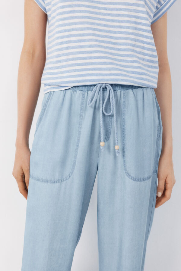 Cortefiel Pantalones fluidos de tencel Azul oscuro