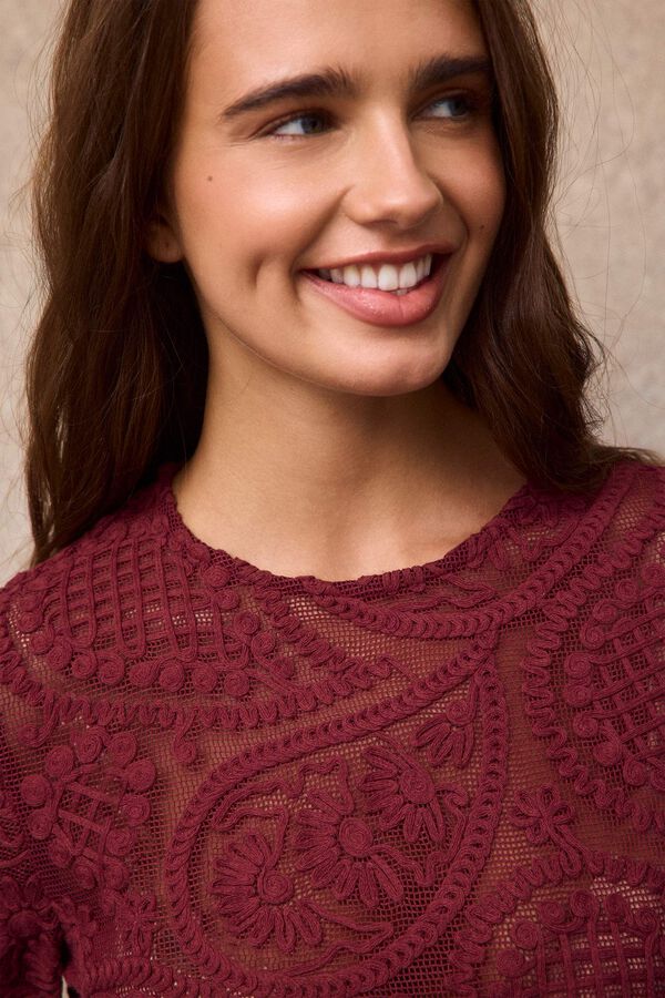 Slowlove Top crochet floral Rojo