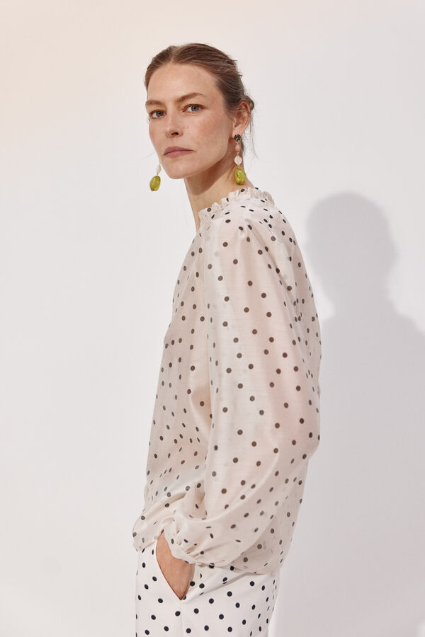 Cortefiel Blusa de puntos con volante Multicolor