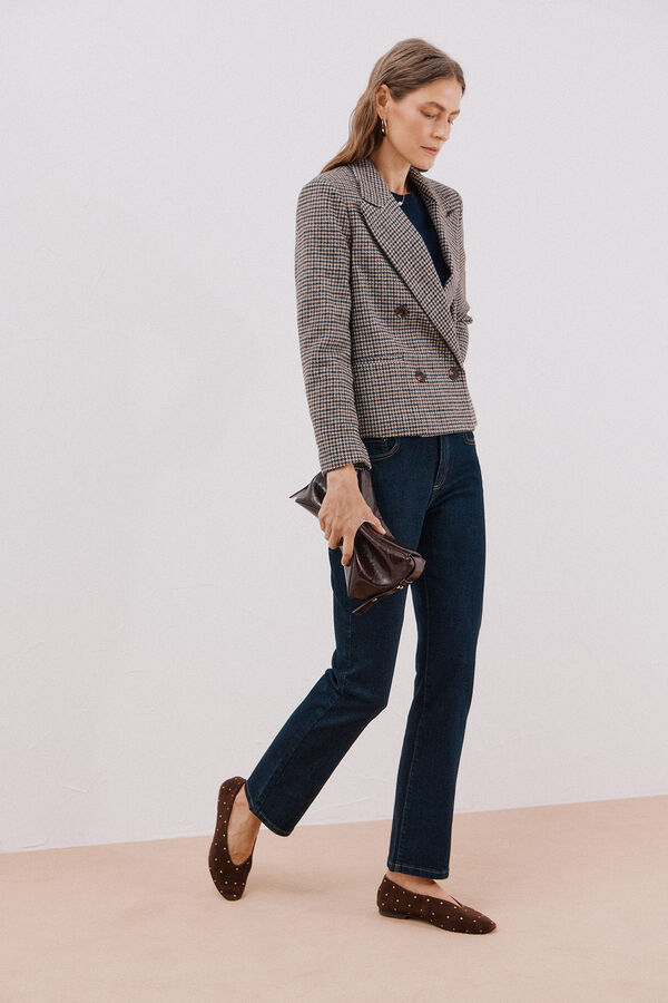Cortefiel Blazer corta Estampado gris
