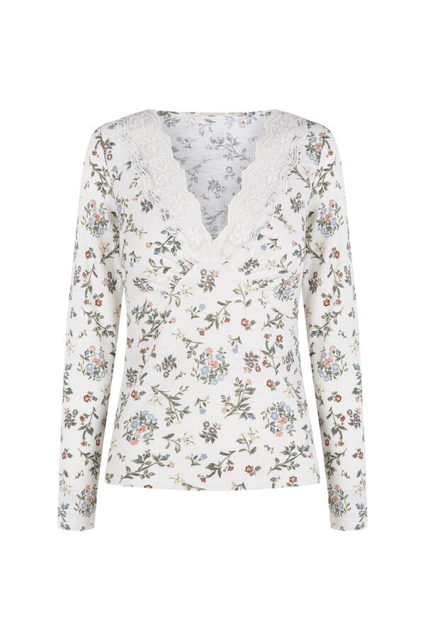 Slowlove Top con estructura y detalle de blonda Estampado blanco
