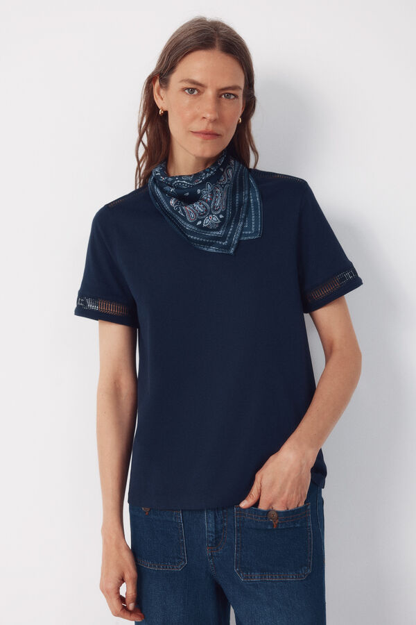Cortefiel Playera con detalle de vainicas Azul marino