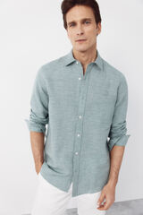 Cortefiel Camisa lino algod&oacute;n cuadros Verde