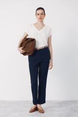 Cortefiel Playera de lino con escote en pico y l&uacute;rex Blanco