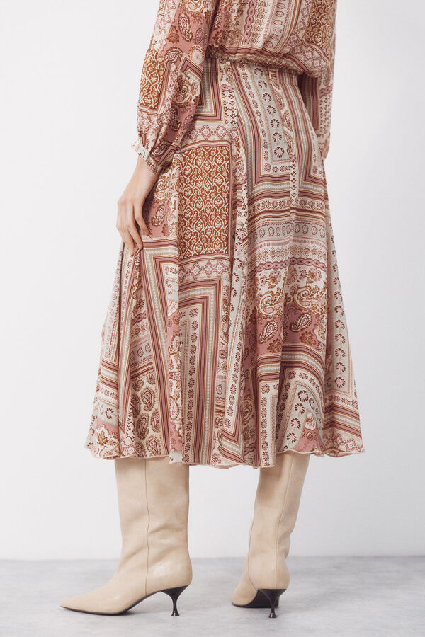 Cortefiel Falda de quillas estampada Multicolor