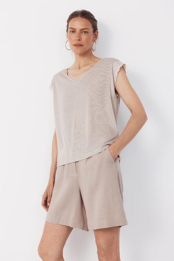 Cortefiel Playera con pasamaner&iacute;a en las mangas Beige