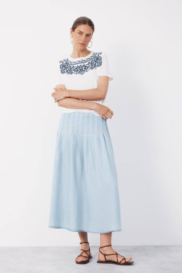 Cortefiel Falda midi de tablas de tencel Azul