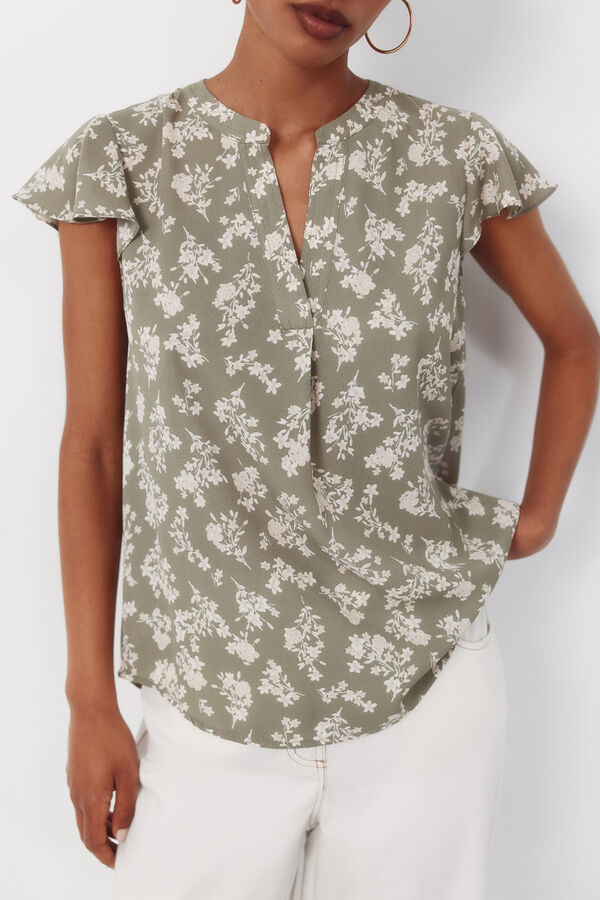 Cortefiel Blusa fluida de manga de vuelo Kaki