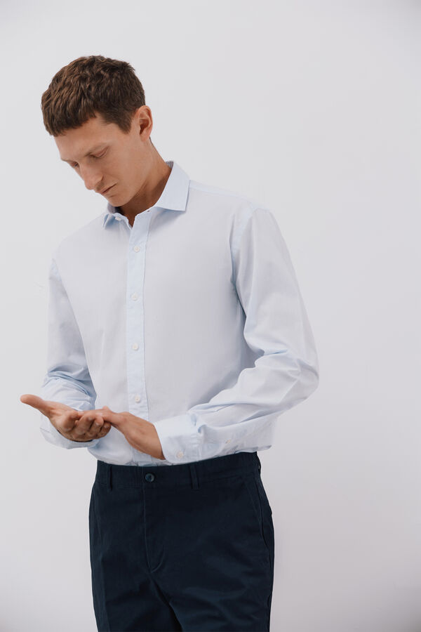 Cortefiel Camisa de microcuadros de algod&oacute;n Azul