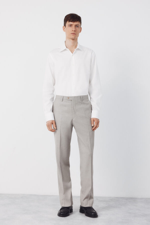 Cortefiel Camisa vestir lisa algod&oacute;n tencel Blanco
