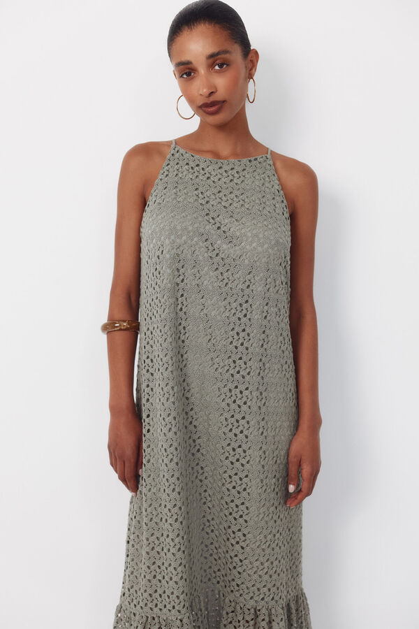 Cortefiel Vestido halter con estructura Kaki