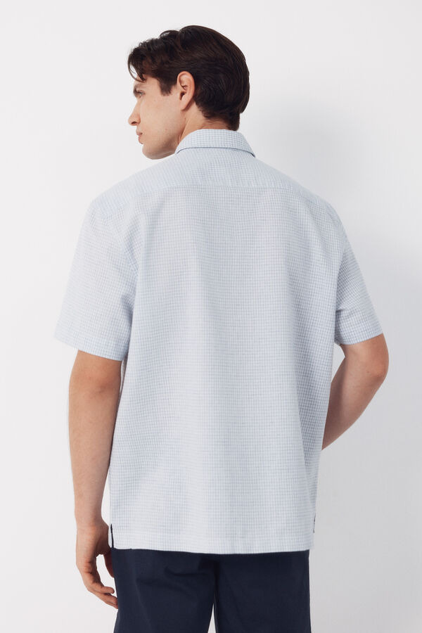 Cortefiel Camisa algod&oacute;n lino cuadros manga corta Azul