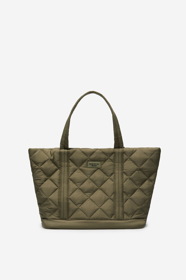 Cortefiel Bolsa shopper de nylon con logo gris Kaki