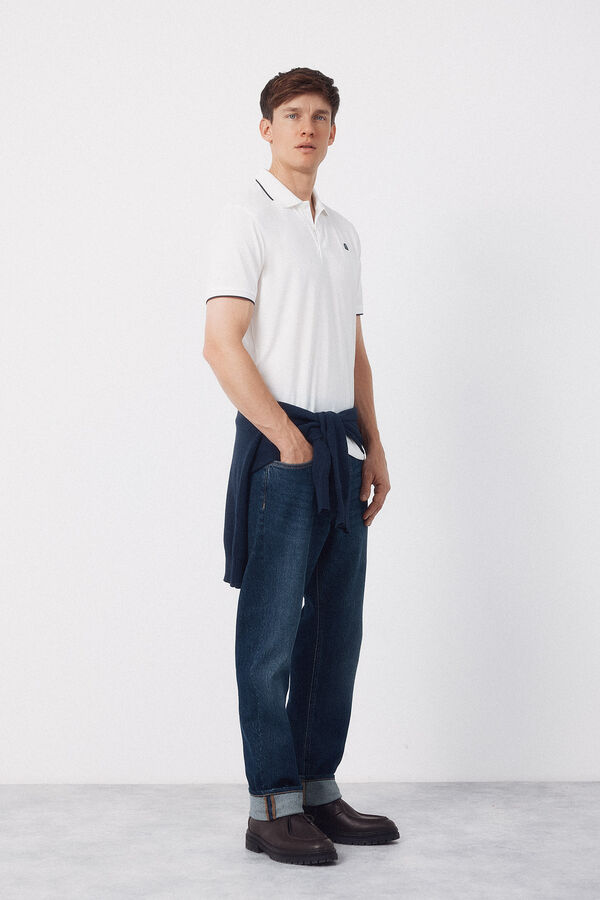 Cortefiel Polo COOLMAX&reg; cuello jacquard Blanco