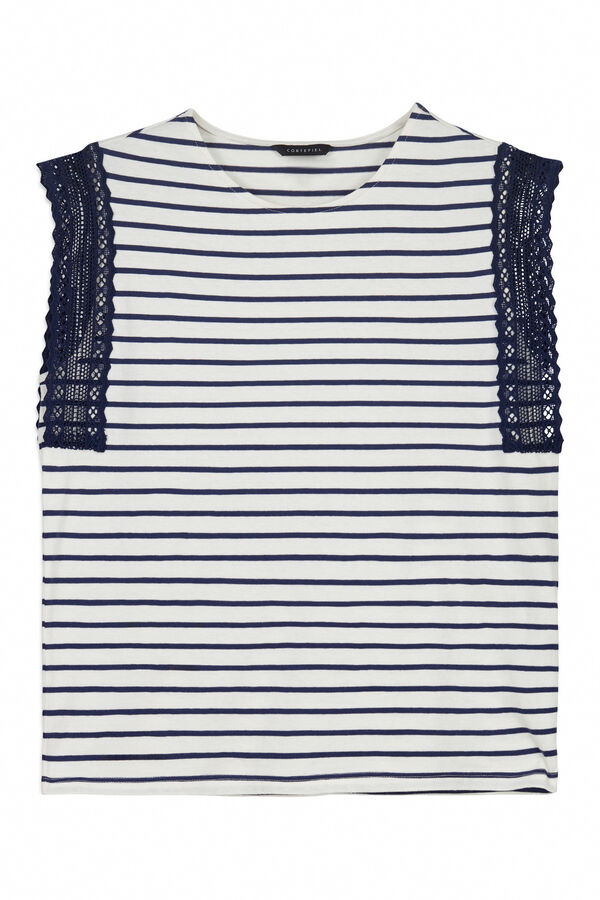 Cortefiel Playera manga guipur Estampado azul