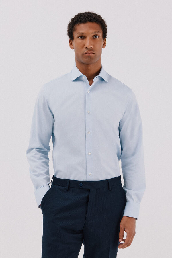 Cortefiel Camisa lisa de gemelos f&aacute;cil plancha Azul