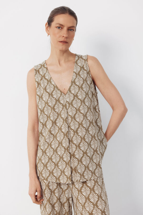 Cortefiel Top largo con pliegues Estampado verde