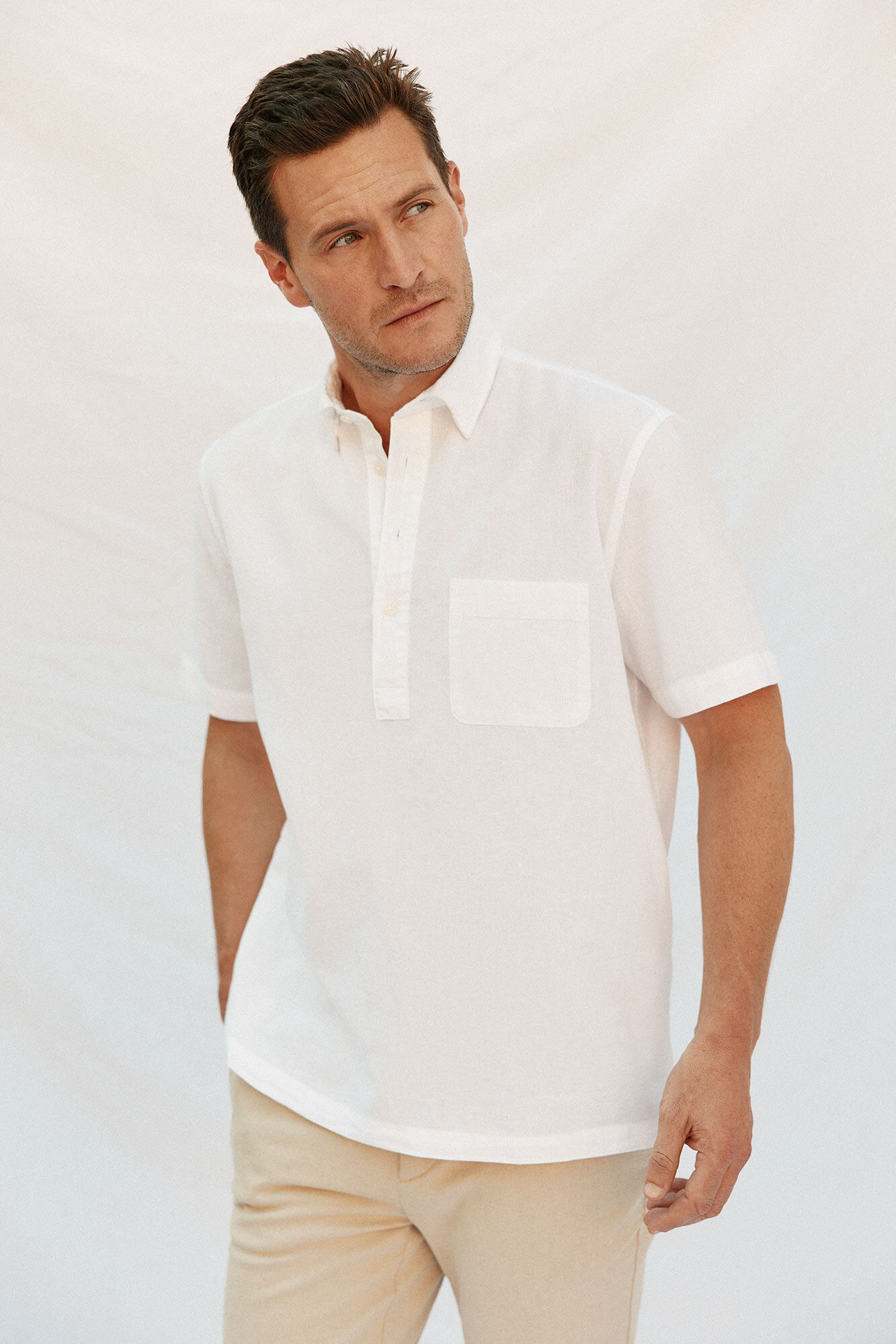 Cortefiel Polera lisa algod&oacute;n lino manga corta