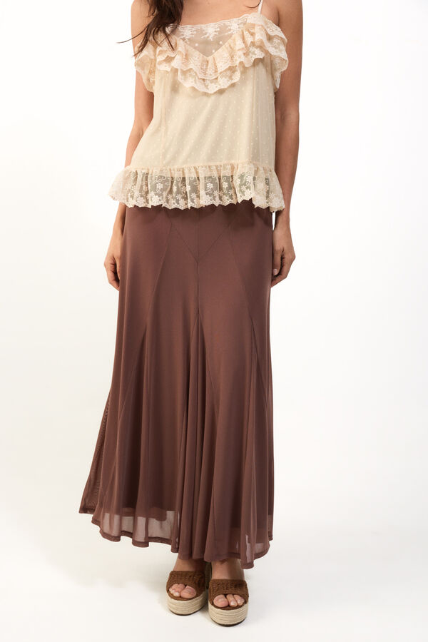 Slowlove Falda de tul el&aacute;stico Marr&oacute;n oscuro