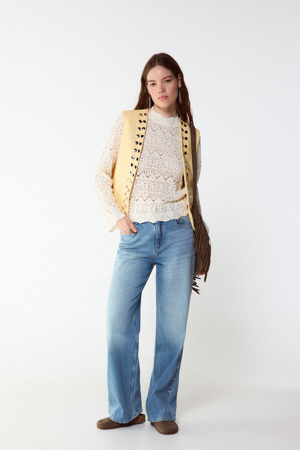 Slowlove Su&eacute;ter de punto calado cuello perkins Marfil