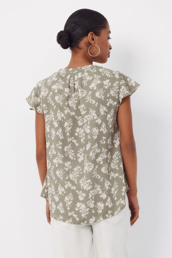 Cortefiel Blusa fluida de manga de vuelo Kaki