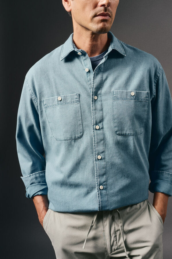 OOTO Camisa vaquera tejido espiga Azul