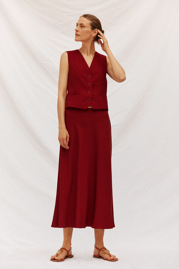 Cortefiel Pantal&oacute;n de vestir con cintur&oacute;n Granate