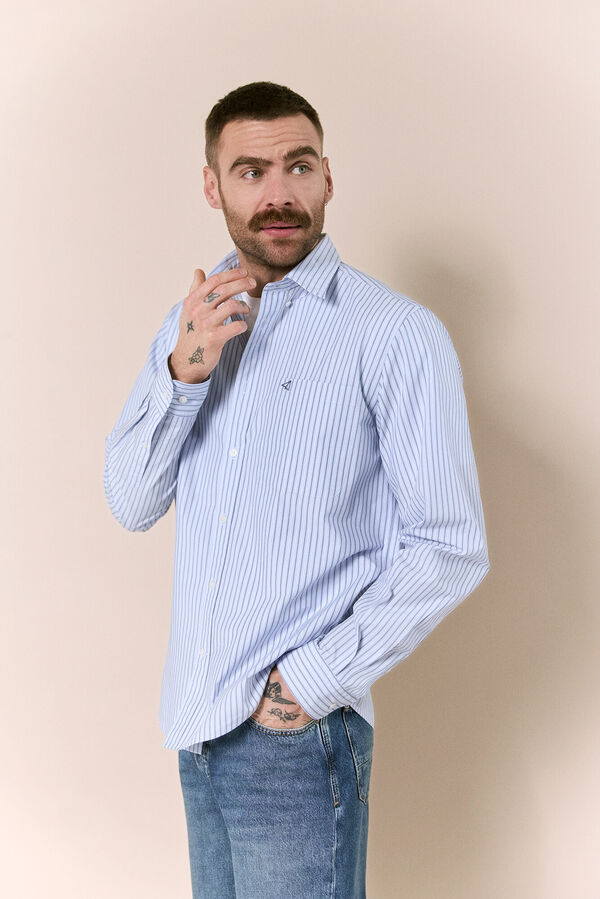 OOTO Camisa rayas popel&iacute;n manga larga Azul
