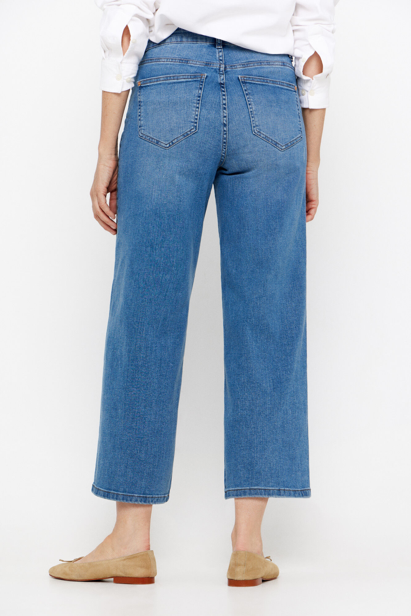 Cortefiel pantal&oacute;n denim fit palazzo crop