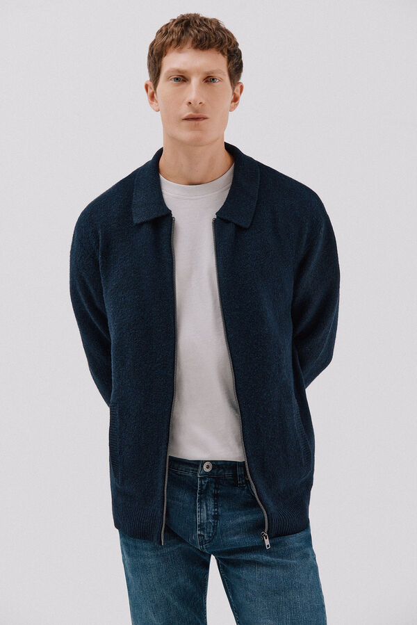 Cortefiel C&aacute;rdigan de punto con textura y cierre de cremallera cuello polo Azul marino