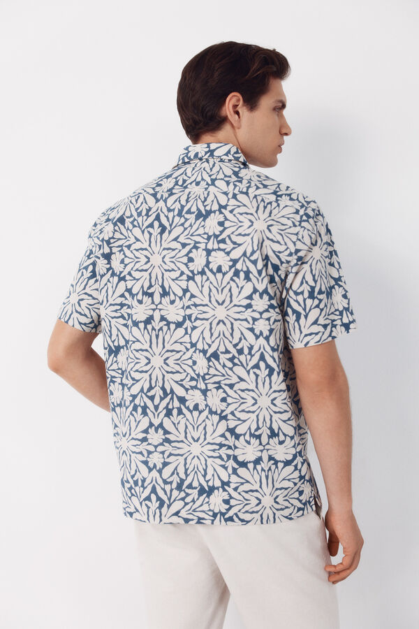 Cortefiel Camisa estampada manga corta Azul