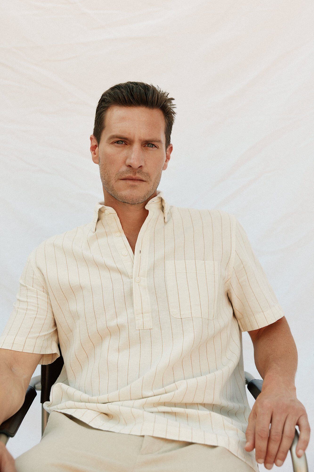 Cortefiel Polera rayas algod&oacute;n lino manga corta