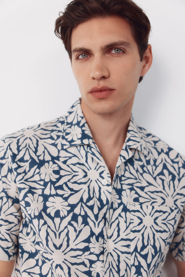 Cortefiel Camisa estampada manga corta Azul