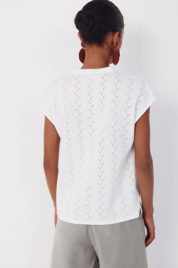 Cortefiel Playera de punto calado Blanco