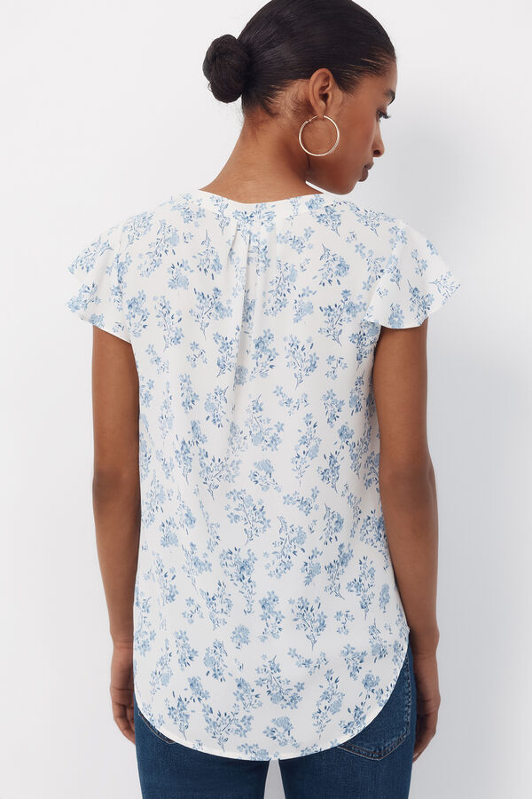 Cortefiel Blusa fluida de manga de vuelo Estampado blanco