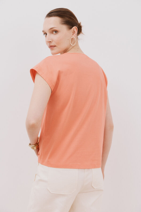 Cortefiel Playera cuello en pico trenza Coral