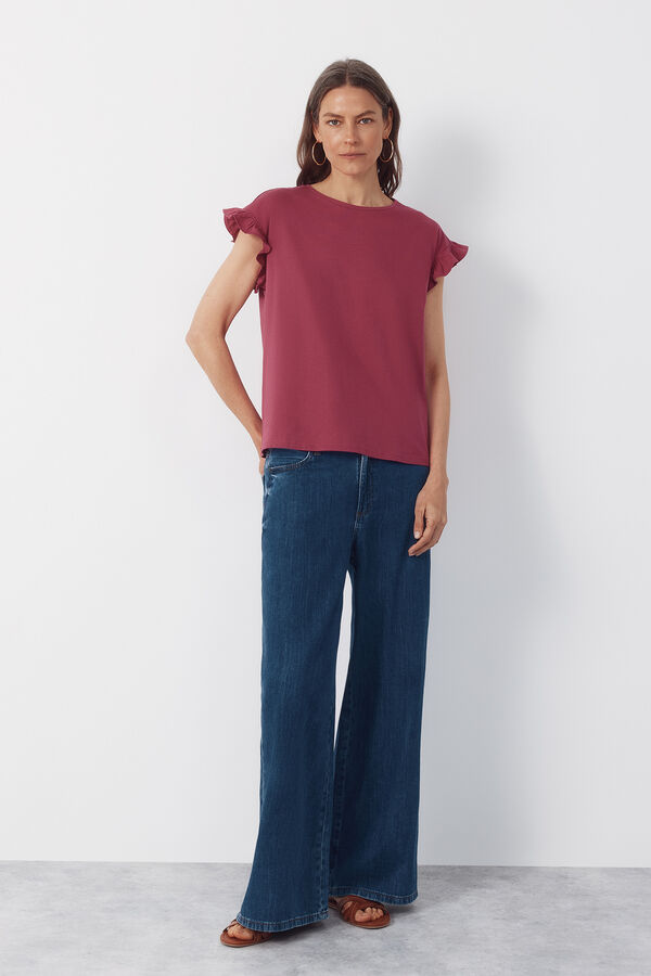 Cortefiel Playera b&aacute;sica con volante Rosa