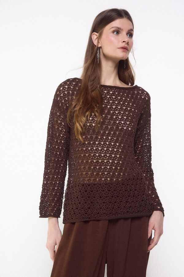 Slowlove Su&eacute;ter de punto calado Marr&oacute;n oscuro